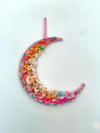 Candy Crescent Moon. Woven wall hanging.