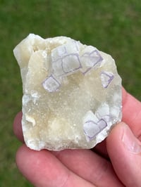 Image 4 of QR Code Fluorite On Druzy Quartz Matrix Specimen| Guizhou China #3058