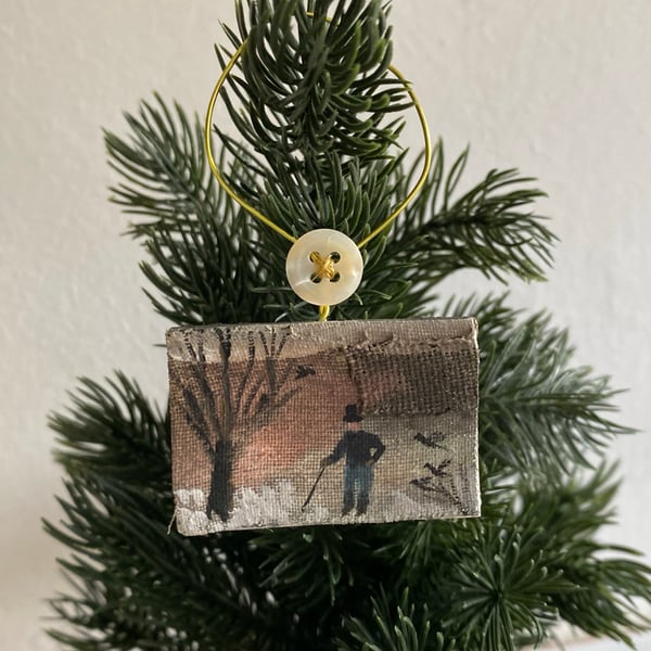 Image of Gentleman walking in winter - miniature painting 