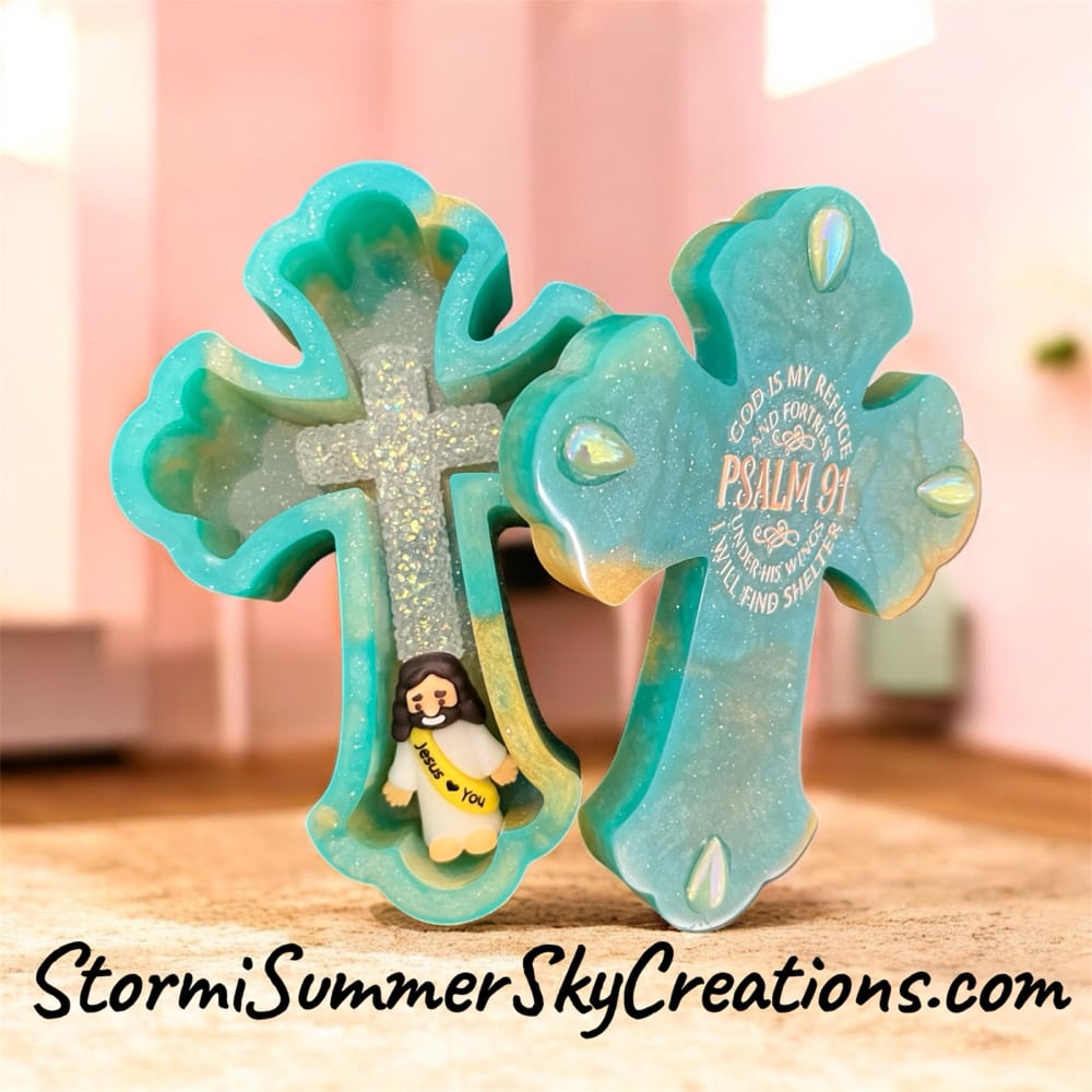 Image of Green/Gold Cross Prayer/Trinket Box