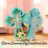 Image 2 of Green/Gold Cross Prayer/Trinket Box