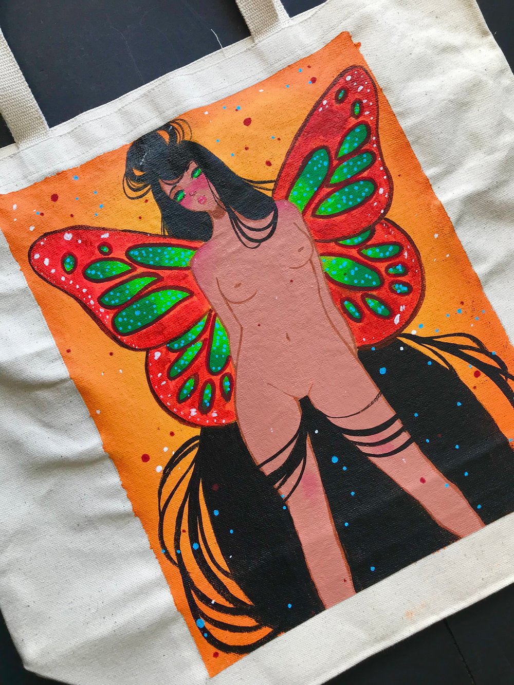 Mariposa hand painted tote bag 