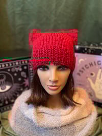Image 1 of "Purrfectly Cozy" Chunky Red Cat Ear Beanie
