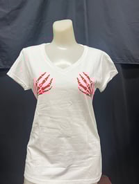 Image 1 of Ladies Skull Hands Red&White