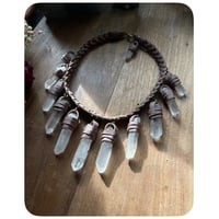 Image 2 of The Empress Necklace - Clear Quartz Crystals and Dusty Rose Leather  