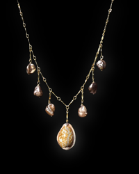 Honey cowry purple keshi necklace 