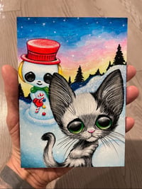 Image 2 of Cat Snowman Original Acrylic Painting 