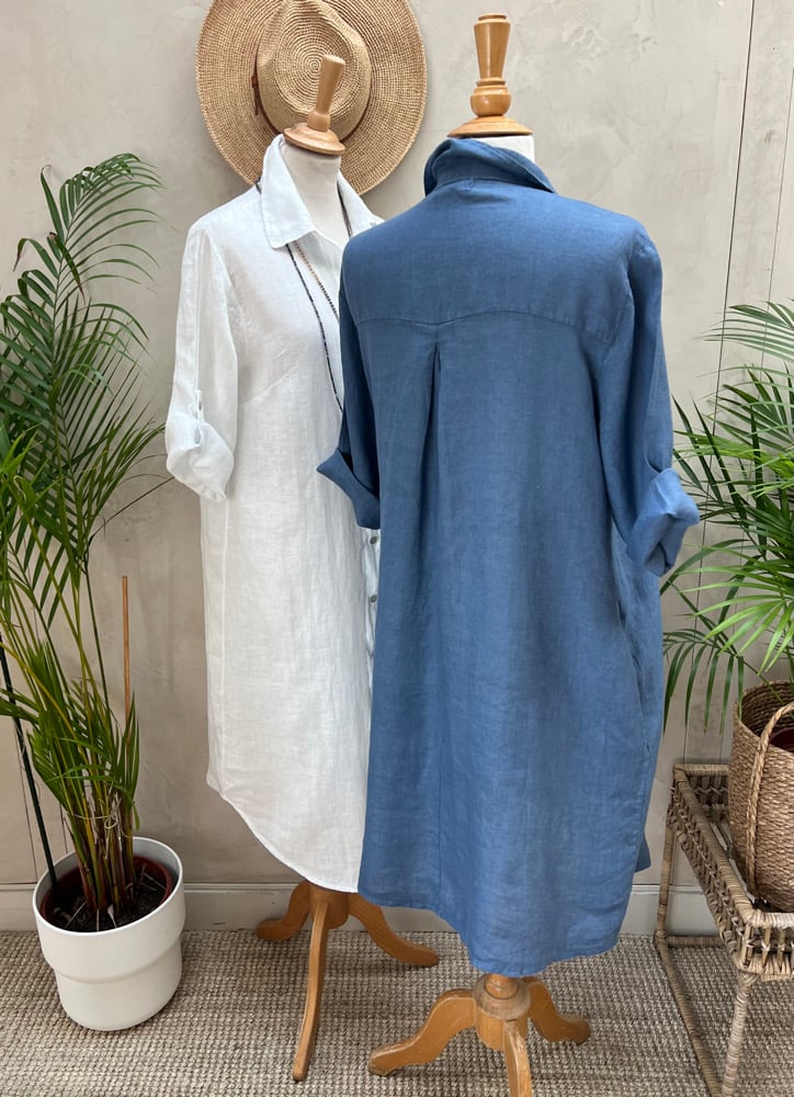 Image of Robe En Lin Daphné Bleu Orage