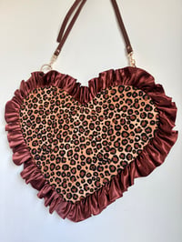 Image 1 of Leopard Heart Crossbody Bag – Bronze Satin Ruffle 🤎