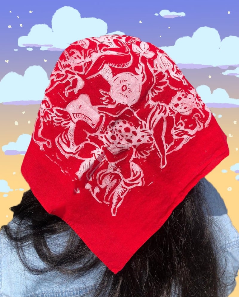 Image of MADE TO ORDER Shroomy Quartet Block-Printed Bandana- Multiple Colors Available