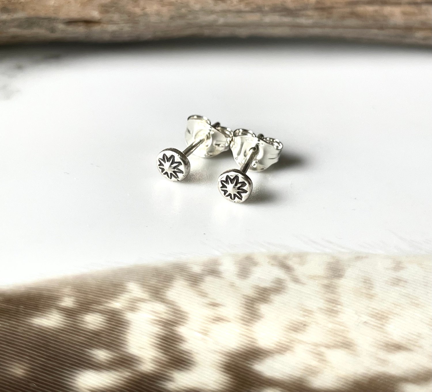 Image of Two Pairs Of Handmade Studs - Star And Crescent Moon Studs Sterling Silver 925