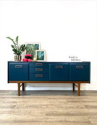 Image 1 of Nathan Sideboard - Mid Century Modern Drinks Cabinet - Long TV Cabinet painted in dark teal 