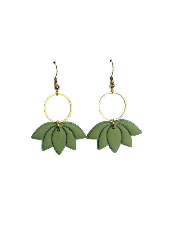 OLIVE GREEN LOTUS EARRINGS | Distinguished Dangles