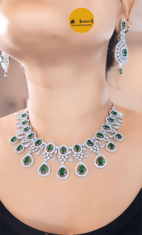 Image 2 of Amber Green-Stunning AD Necklace Set with Earrings in Green