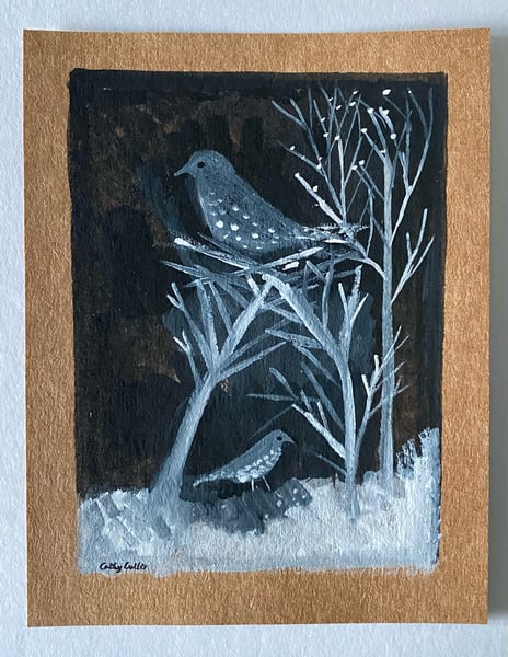 Image of 24. Original work on brown paper - winter birds