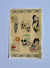 Image 4 of Hand Painted Ed Hardy Inspired American Traditional Tattoo Flash Sheet, Six Pieces in a Black Frame