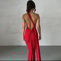 Image 2 of Irene Red Sexy Backless  Pleated Solid Color Sleeveless Dress