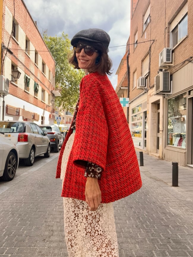 RED TWEED KIMONO JACKET