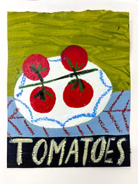 Tomatoes on olive green & blue