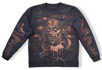 Image 1 of “THE UNDEAD” CUSTOM BLEACH PAINTED PULLOVER SWEATER SIZE LARGE