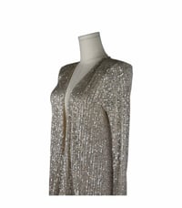 Image 4 of Blanc Woman Gold Sequin Long Sleeve Cardigan Jacket – Sparkly Open Front Evening Layer Size Small