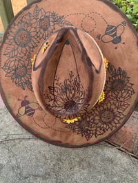 Image 2 of "Bees and Flowers" Hand-Burned Wide Brim Hat