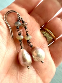 Image 12 of pinkish baroque pearl and opal earrings