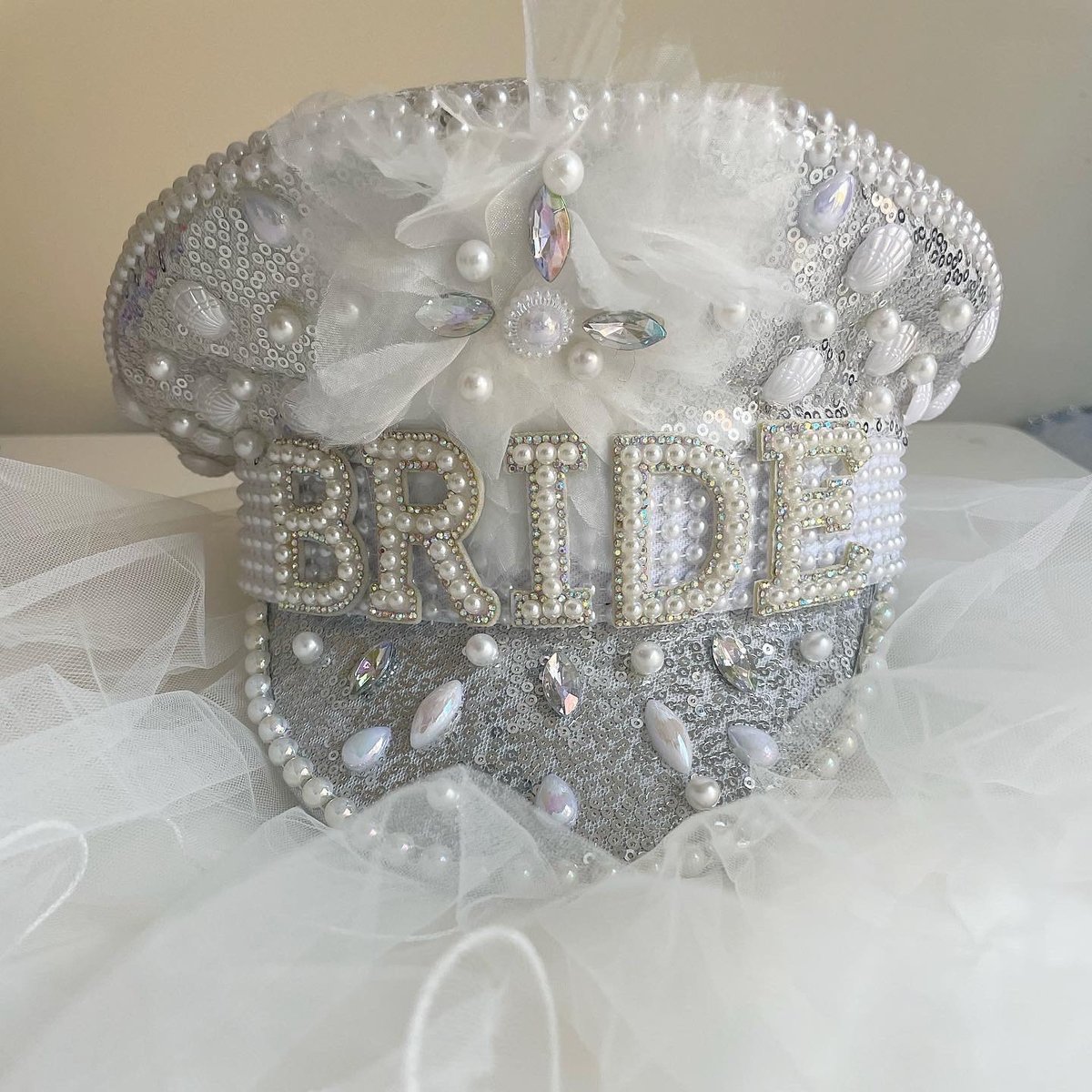 Image of ‘Bride Veil’ Captain Diamanté and Pearl Hat  