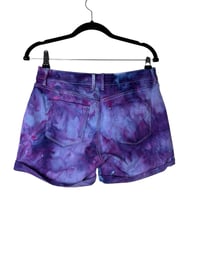 Image 5 of ♻️ UPCYCLED 8 Cuff Denim Shorts in Purple Haze Ice Dye