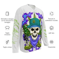 Image 8 of Recycled hockey fan jersey - Locally Hated Merch - CANIBUS COLLECTION - Green Tribal Stick Up Skull