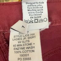 Image 8 of 90s Vintage Calvin Klein Burgundy Stonewash Mini Cotton Denim Skirt with Slits - Size 7