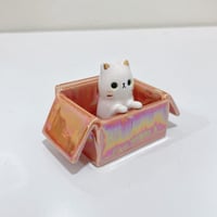 Image 4 of Picture holder white cat in the box ceramic keepsake (rainbow effect)