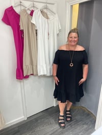 Image 2 of On Off Shoulder Plain Dress With Necklace 