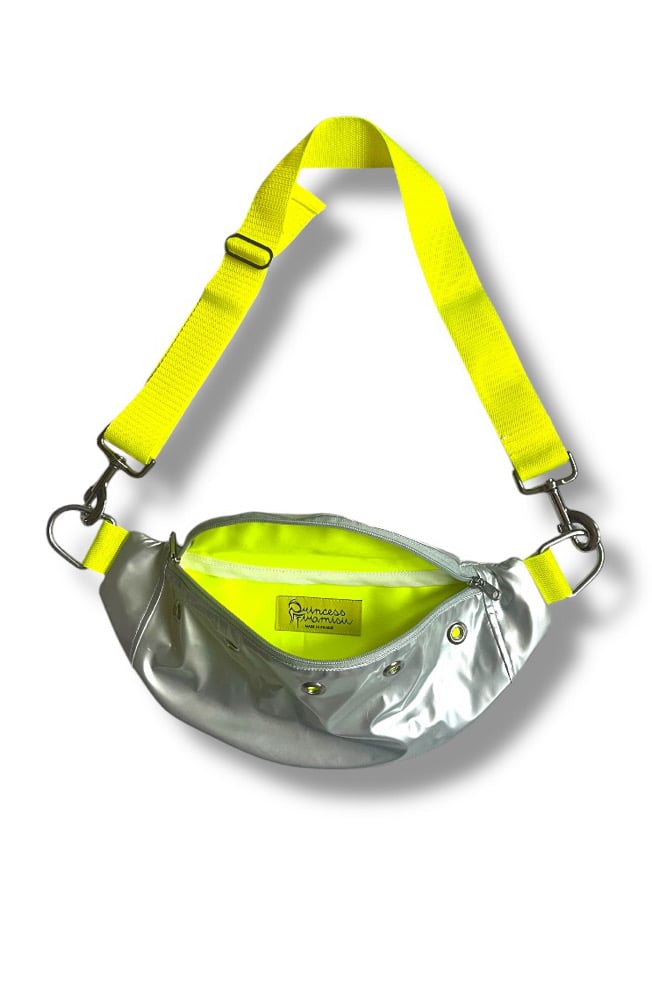 Image of Silver PVC Waistbag with Neon details