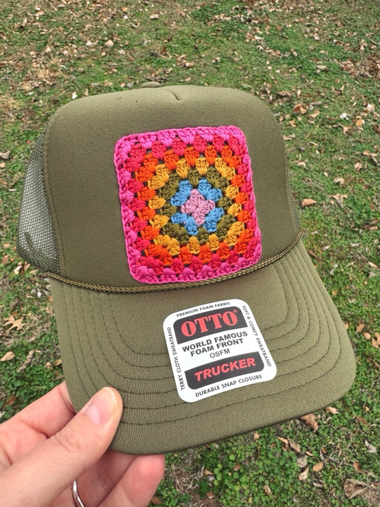 Image of Granny Square Trucker Hat Custom For Tammy