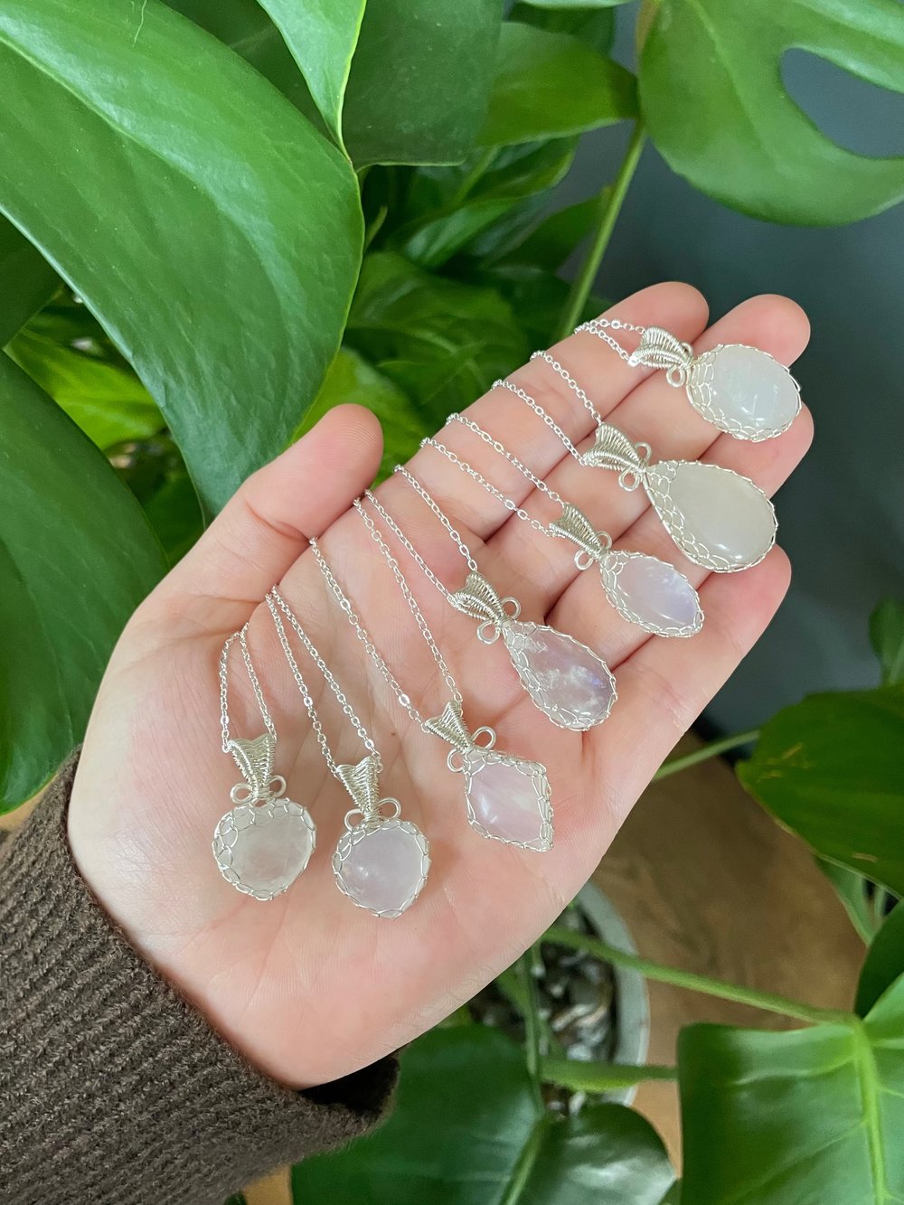 white moonstone crystal necklaces!