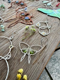 Image 3 of Sterling Woven Luna Moth Earrings with Peridot