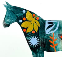 Image 3 of Vince , a green and mustard monoprinted horse with collage elements 