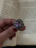 Très ancienne bague en argent massif poinçonné avec grande améthyste 