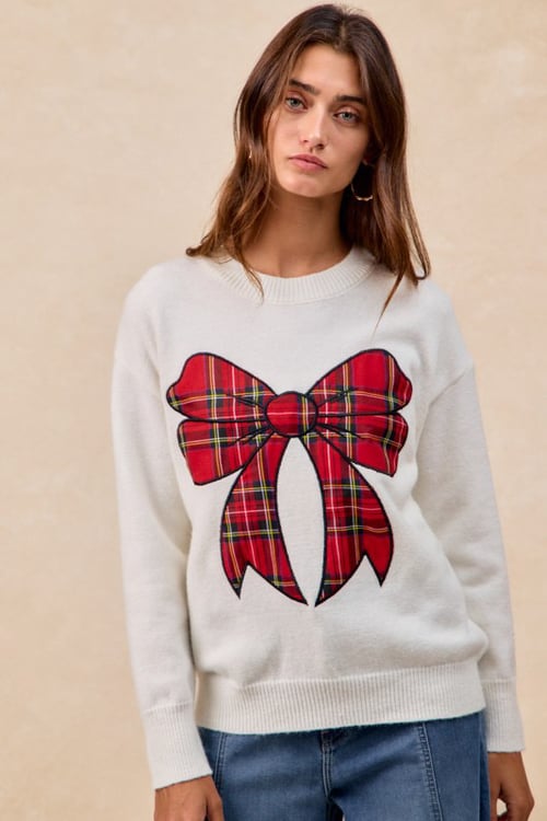 Image of Plaid Bow Holiday Sweater