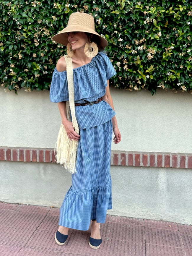 BLUE GINGHAM RUFFLE TOP AND SKIRT