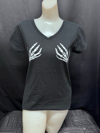 Image 1 of Woman’s Skull Hands V neck  Black 