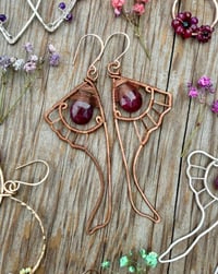 Image 1 of Copper Luna Wing Earrings with Ruby
