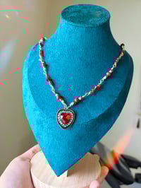 Image 1 of Queen of Hearts - gold plated wire wrapped beaded coquette necklace