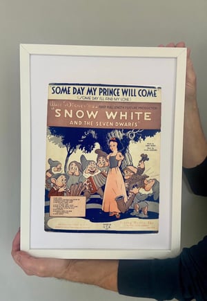 Image of Snow White c1937, framed vintage sheet music of 'Some Day My Prince Will Come'