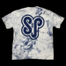 Image of S&P-“HandStyles+Jumbo” Splatter-Dye Logo Tee (Blue)