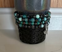 Image 4 of Teal and Black Midnight Glitz Tumbler Bracelet Stack