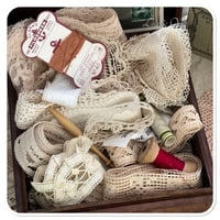 Image 9 of Vintage French wooden box full of French lace and cotton