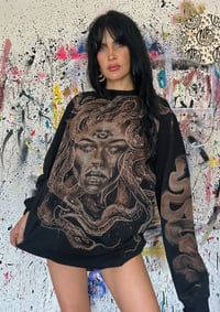 Image 3 of “MEDUSA” BLEACH PAINTED FLEECE PULLOVER SWEATER LARGE