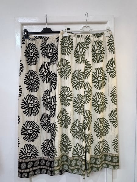 Image of PRINTED & GOLD DETAIL WIDE LEG TROUSERS